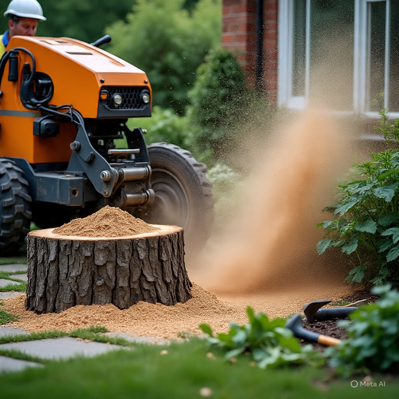 Stump grinding process illustration
